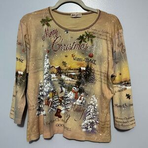 Studio Gem Q Merry Christmas Graphic Long Sleeve Top size XL